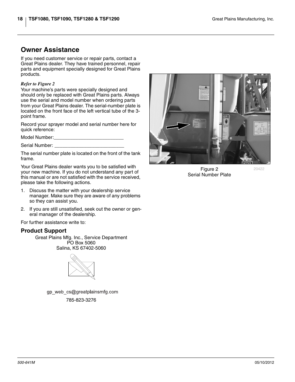 Owner assistance | Great Plains TSF1290 Operator Manual User Manual | Page 22 / 96