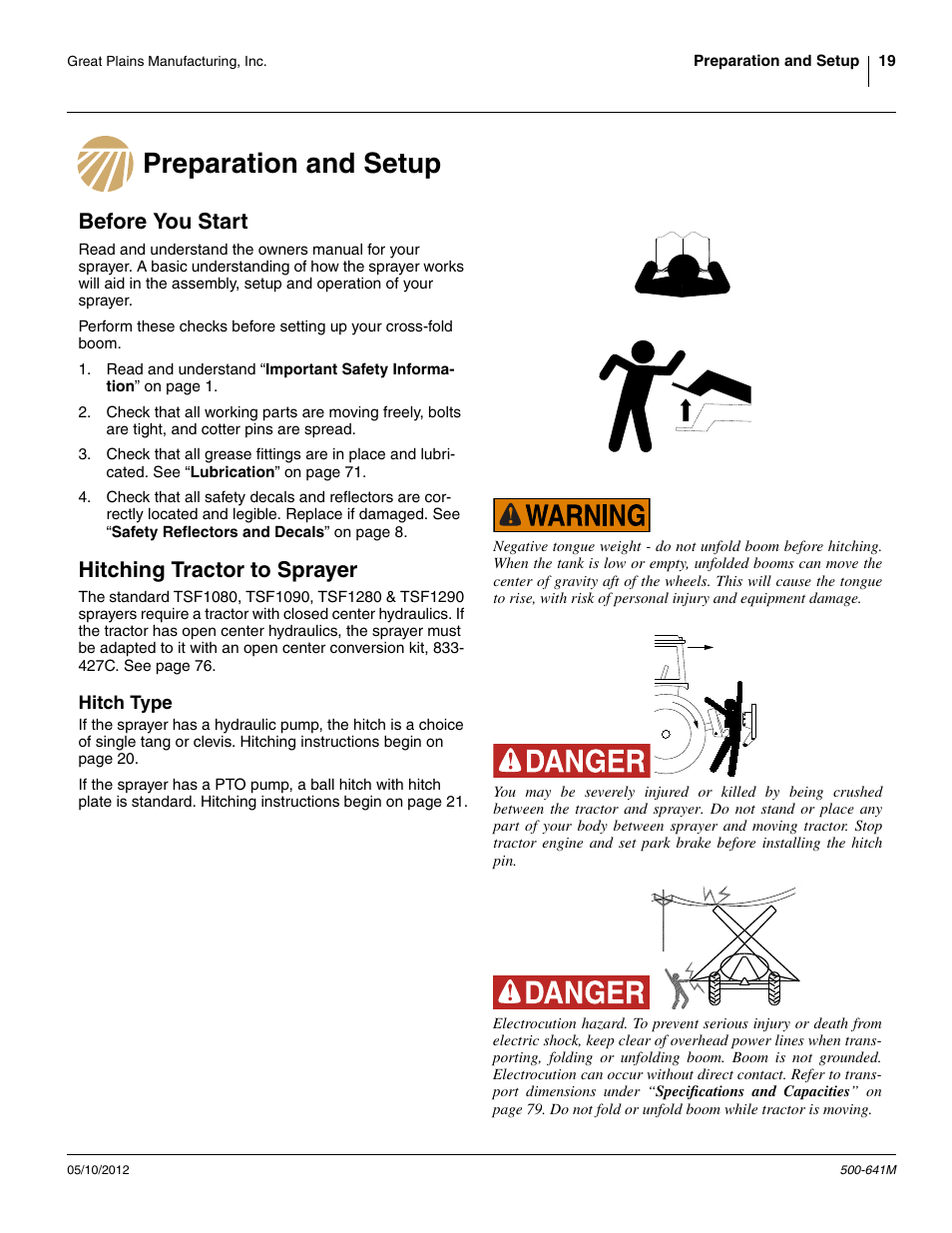 Preparation and setup, Hitch type, Before you start | Hitching tractor to sprayer | Great Plains TSF1290 Operator Manual User Manual | Page 23 / 96