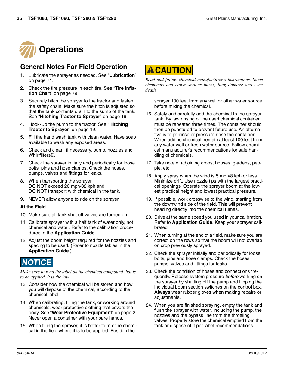 Operations, Operations general notes for field operation | Great Plains TSF1290 Operator Manual User Manual | Page 40 / 96