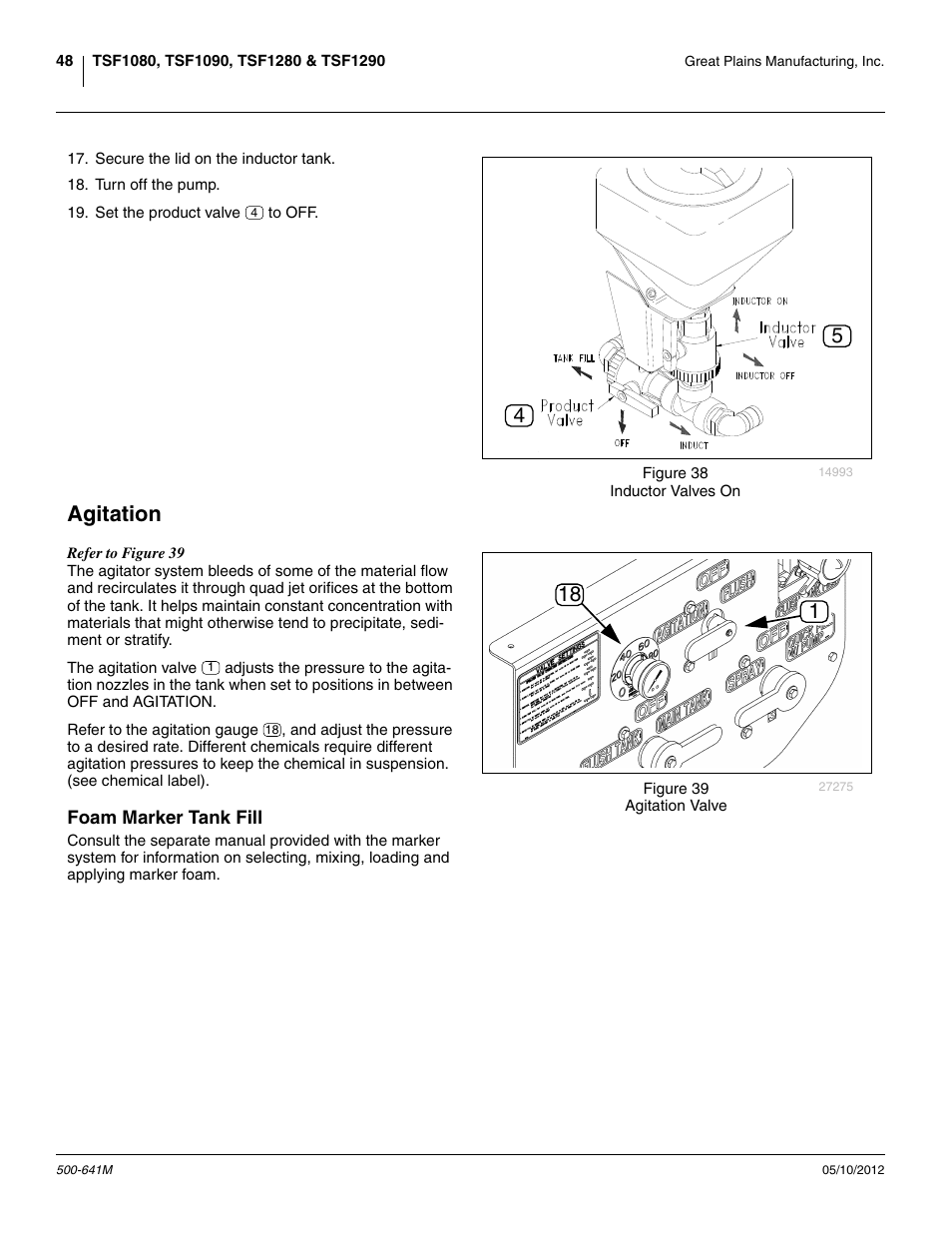 Agitation, Foam marker tank fill, Valve (at step 19). if the pump is not running | Figure 38 | Great Plains TSF1290 Operator Manual User Manual | Page 52 / 96