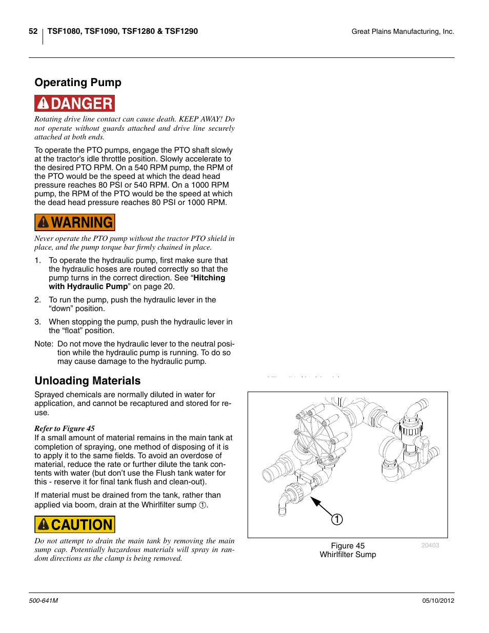 Operating pump unloading materials, Operating pump, Unloading materials | Great Plains TSF1290 Operator Manual User Manual | Page 56 / 96