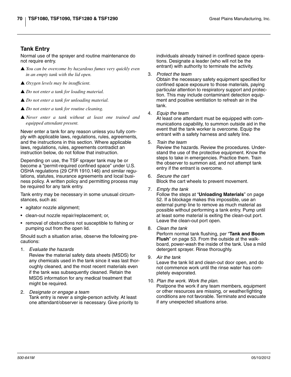 Tank entry | Great Plains TSF1290 Operator Manual User Manual | Page 74 / 96