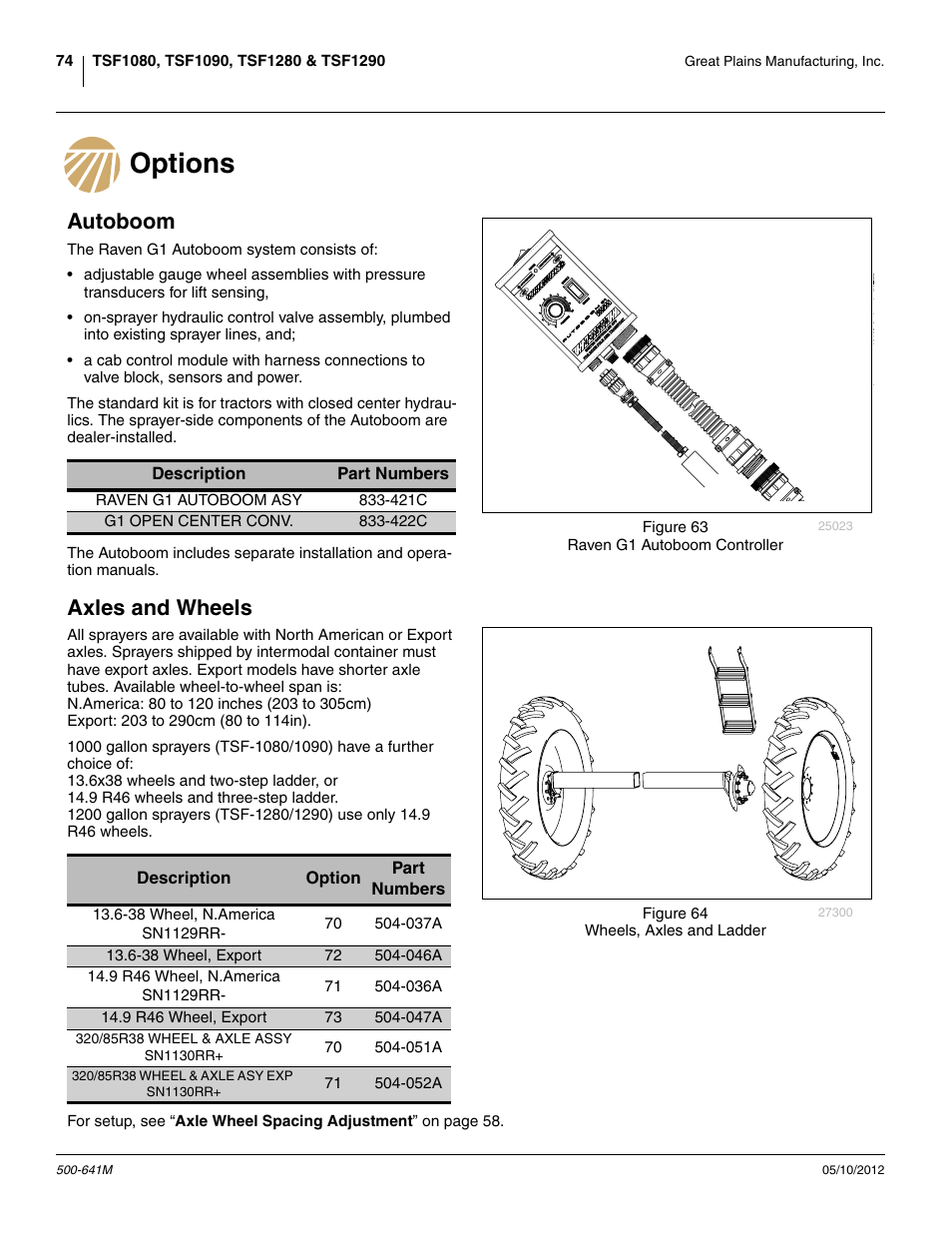 Options, Options autoboom axles and wheels, Autoboom | Axles and wheels | Great Plains TSF1290 Operator Manual User Manual | Page 78 / 96