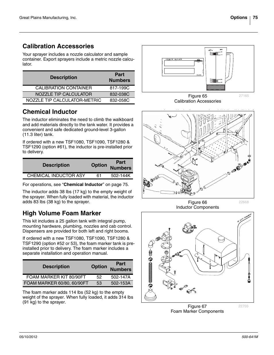 Calibration accessories, Chemical inductor, High volume foam marker | Great Plains TSF1290 Operator Manual User Manual | Page 79 / 96