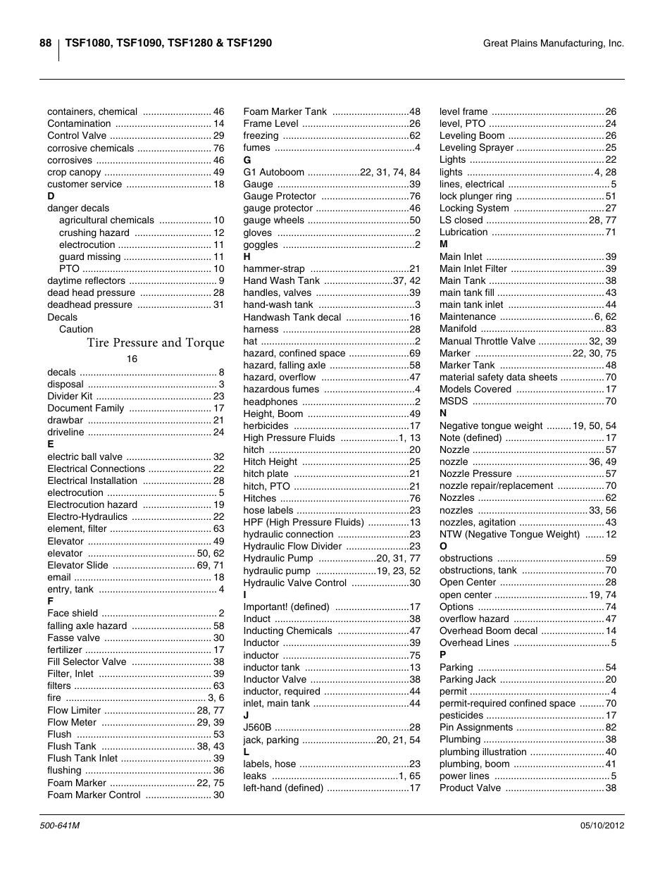 Tire pressure and torque | Great Plains TSF1290 Operator Manual User Manual | Page 92 / 96