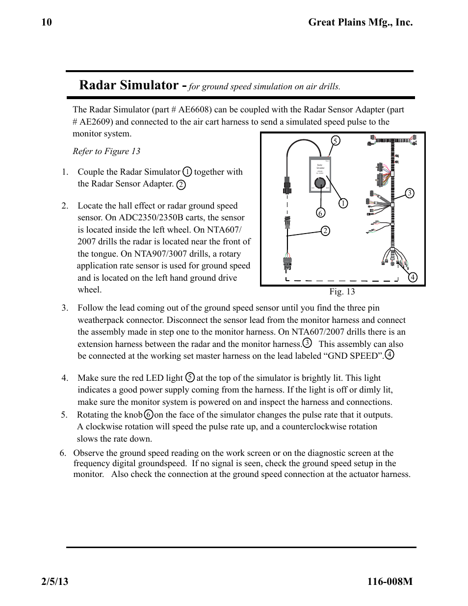 Radar simulator, Fig. 13 | Great Plains PM300 Assembly Instructions User Manual | Page 10 / 16