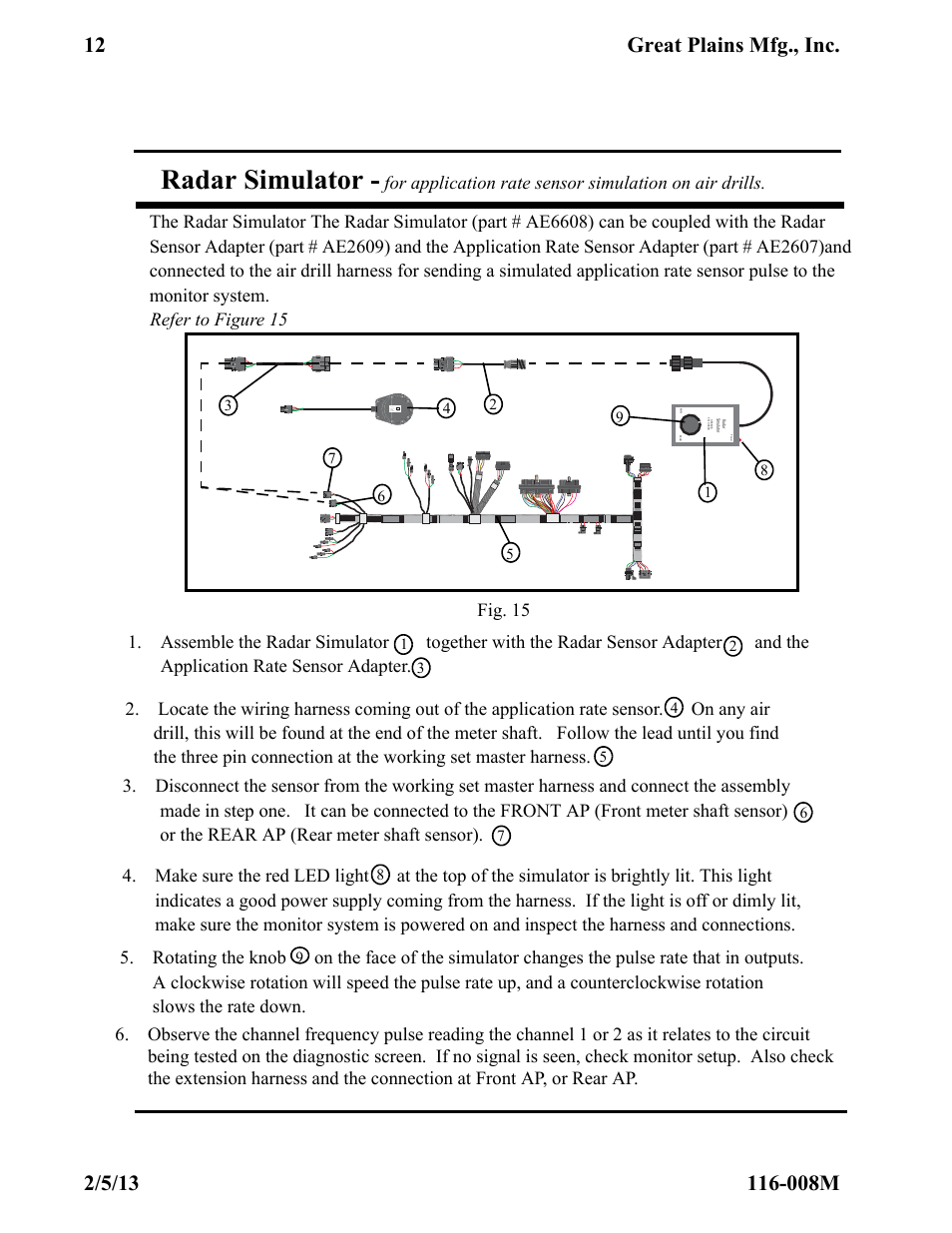 Radar simulator, Fig. 15 | Great Plains PM300 Assembly Instructions User Manual | Page 12 / 16
