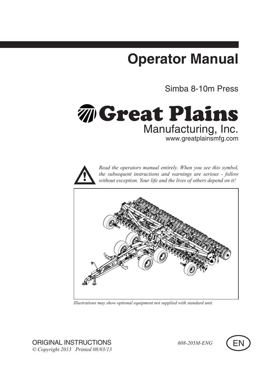 Great Plains Simba 8-10m Press Operator Manual User Manual | 44 pages