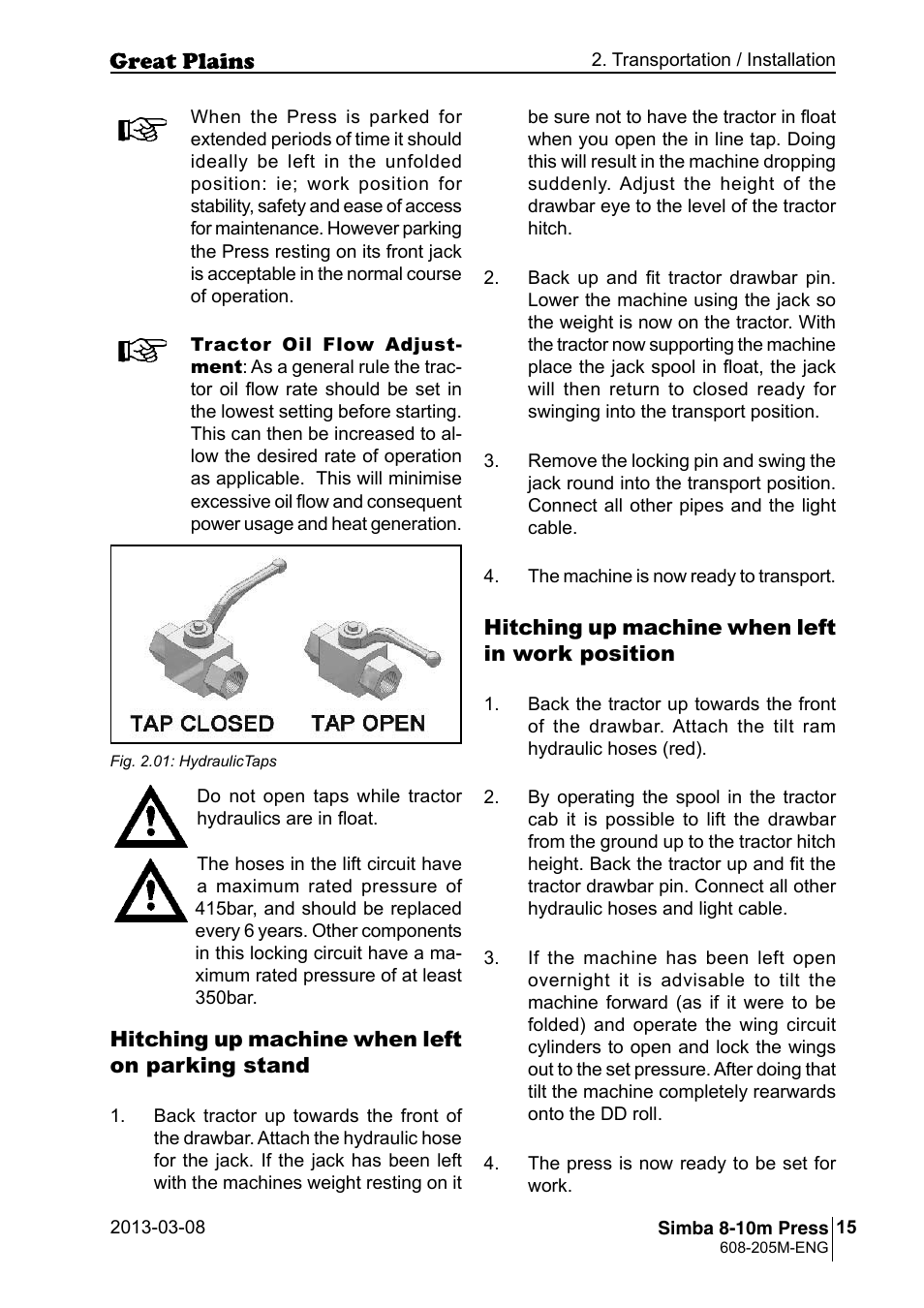 Great Plains Simba 8-10m Press Operator Manual User Manual | Page 15 / 44