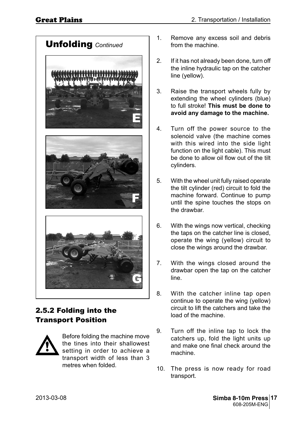 Ef g, Unfolding | Great Plains Simba 8-10m Press Operator Manual User Manual | Page 17 / 44