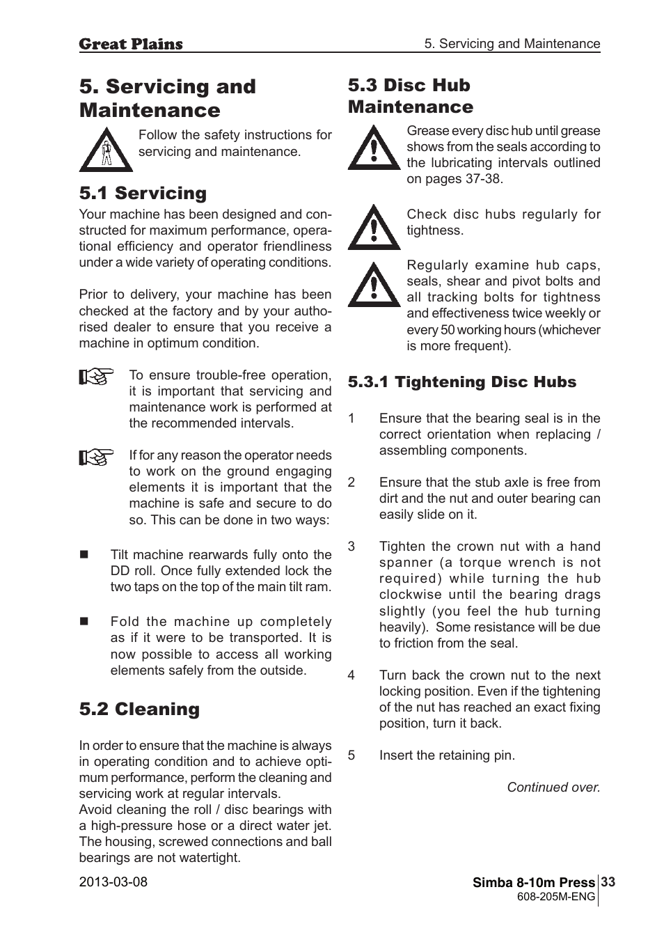Servicing and maintenance, X-press, 1 servicing | 2 cleaning, 3 disc hub maintenance, Wheel height cylinder out-rigger adjuster, Lev. board cylinders, Starting settings disc angling cylinder, Rear roll cylinder | Great Plains Simba 8-10m Press Operator Manual User Manual | Page 33 / 44