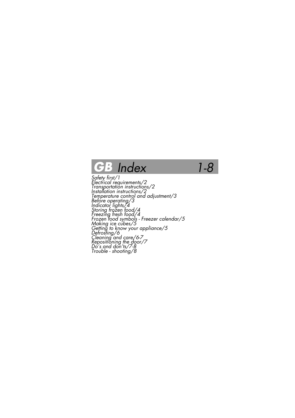 Gb 1-8 index | Beko BK 7681 User Manual | Page 2 / 19