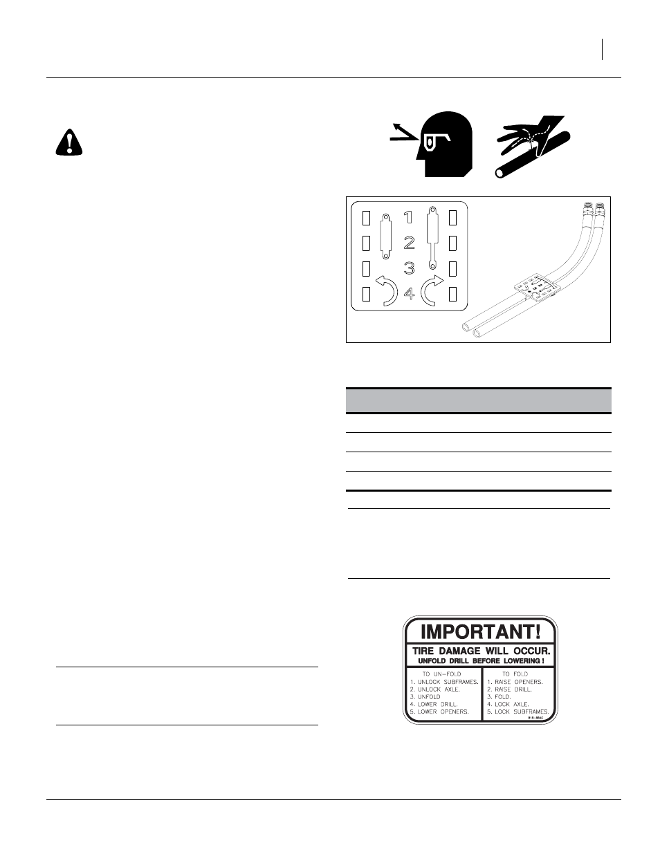 Hydraulic hose hookup, Hydraulic operations, Hydraulic hose hookup hydraulic operations | Warning | Great Plains 2S-2600HDF Predelivery Manual User Manual | Page 21 / 40