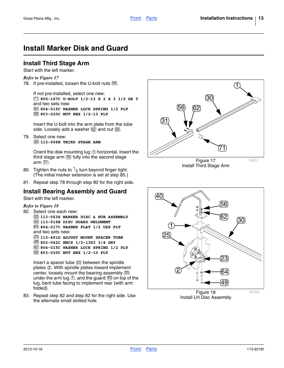 Install marker disk and guard, Install third stage arm, Install bearing assembly and guard | Great Plains NTA2007HD Installation Instructions User Manual | Page 13 / 20