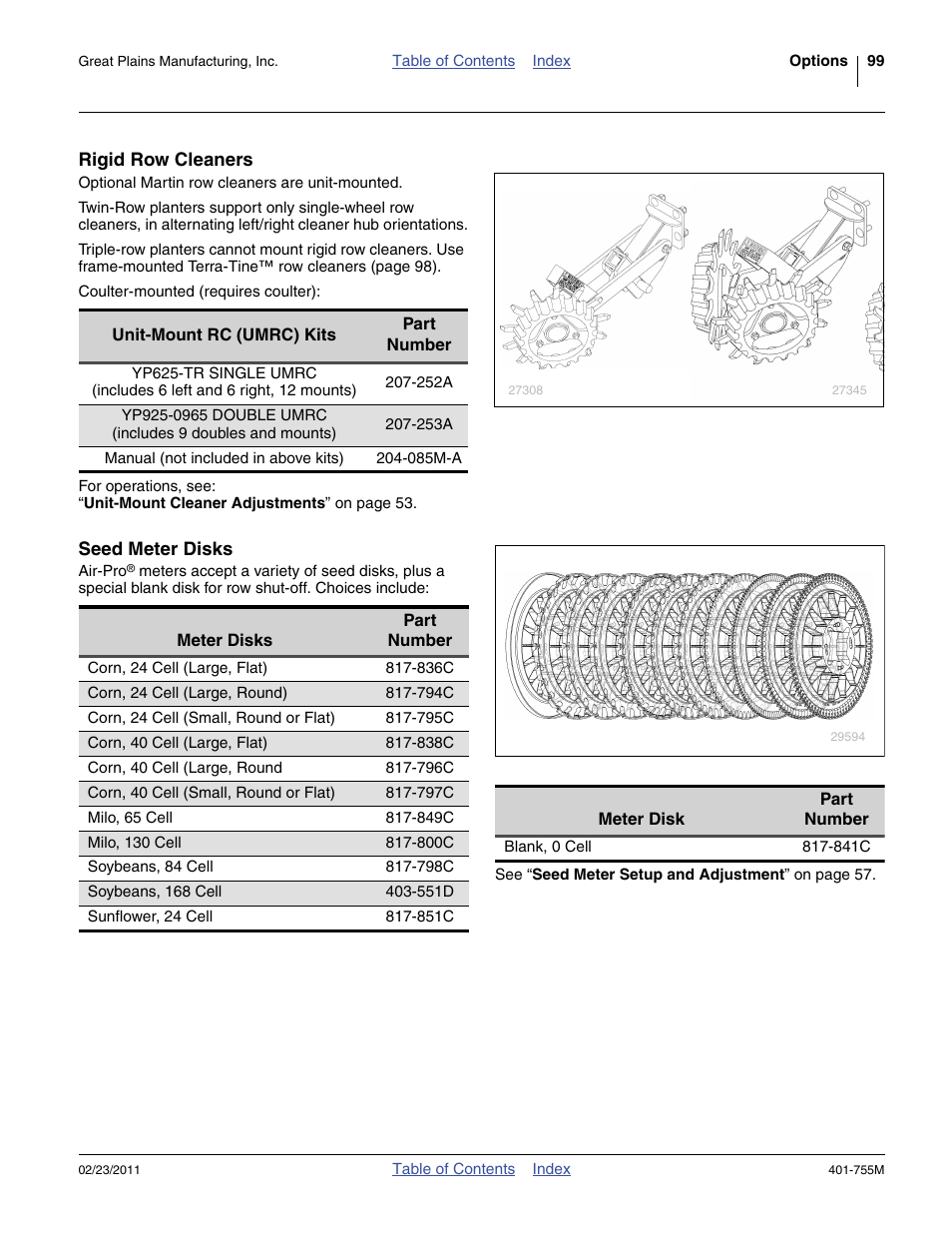 Rigid row cleaners, Seed meter disks, 841c) | Great Plains YP925TD Operator Manual User Manual | Page 103 / 134