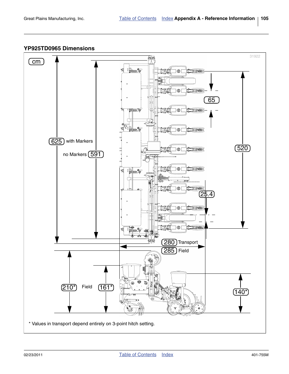 Yp925td0965 dimensions | Great Plains YP925TD Operator Manual User Manual | Page 109 / 134