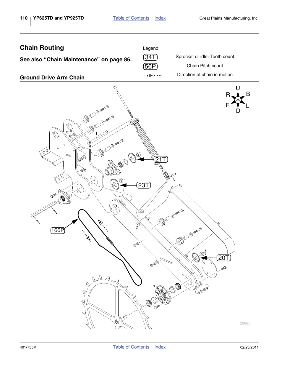 Chain routing, 34t 56p, 23t 21t | Great Plains YP925TD Operator Manual User Manual | Page 114 / 134