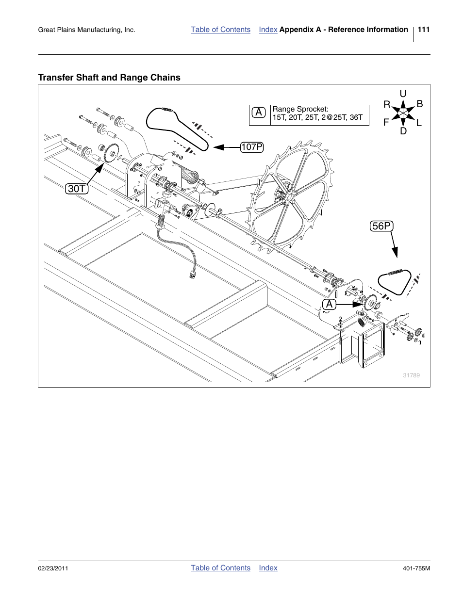 Transfer shaft and range chains, 30t a | Great Plains YP925TD Operator Manual User Manual | Page 115 / 134