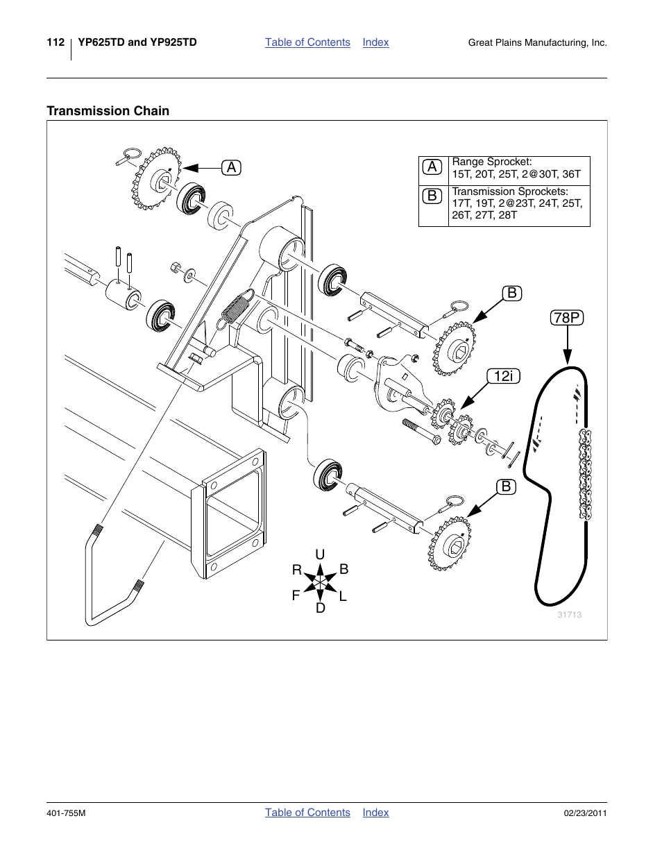 Transmission chain | Great Plains YP925TD Operator Manual User Manual | Page 116 / 134