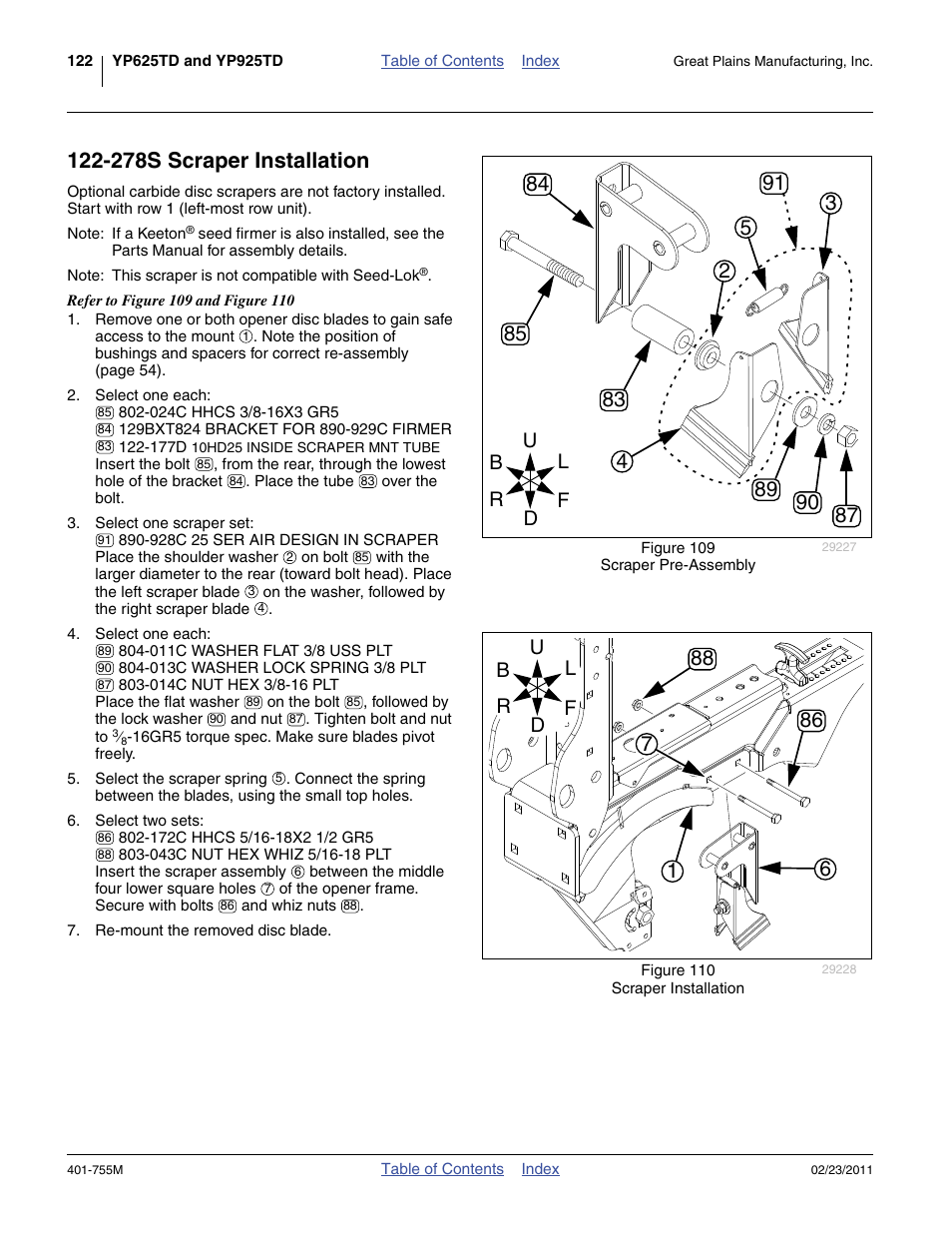278s scraper installation | Great Plains YP925TD Operator Manual User Manual | Page 126 / 134