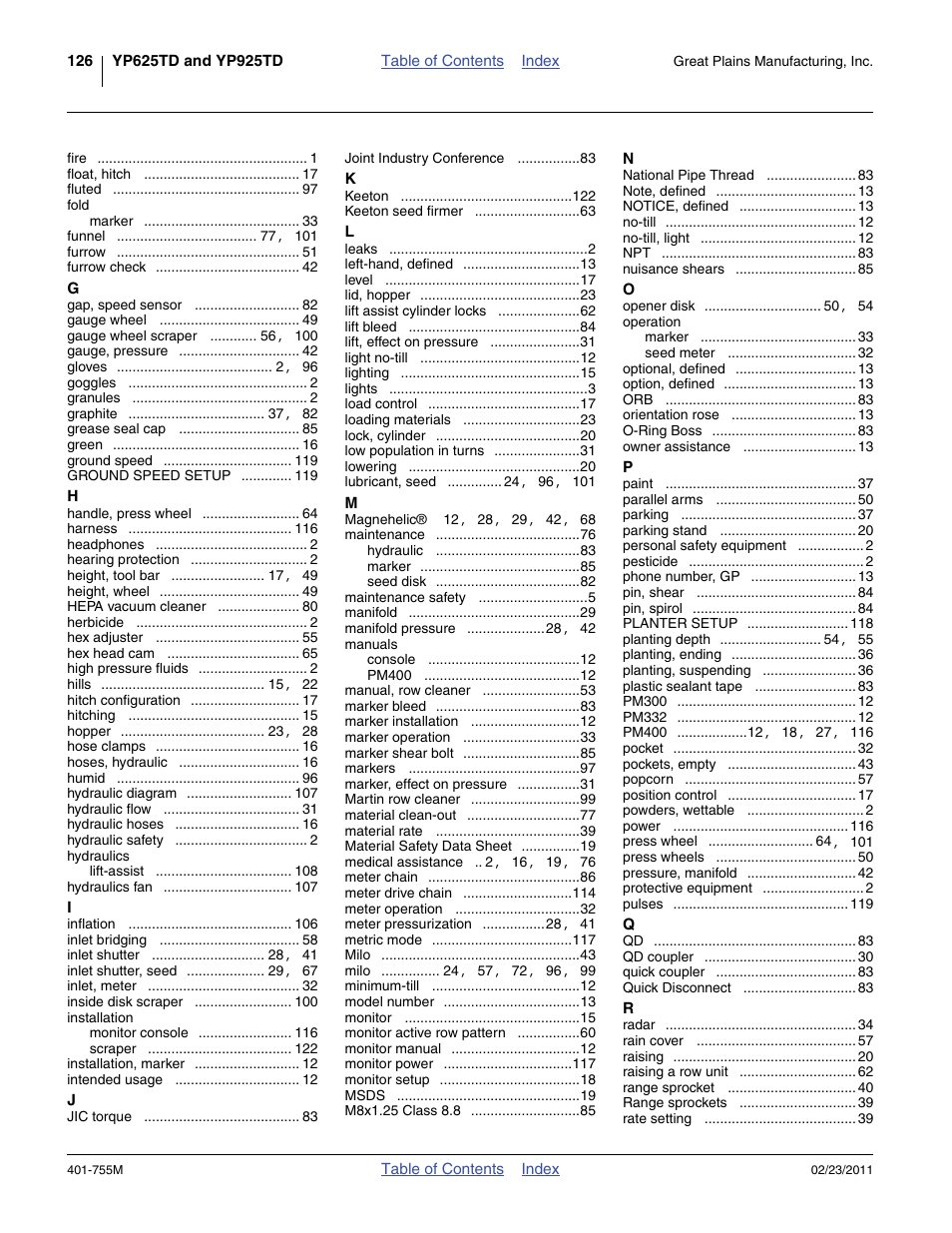 Great Plains YP925TD Operator Manual User Manual | Page 130 / 134