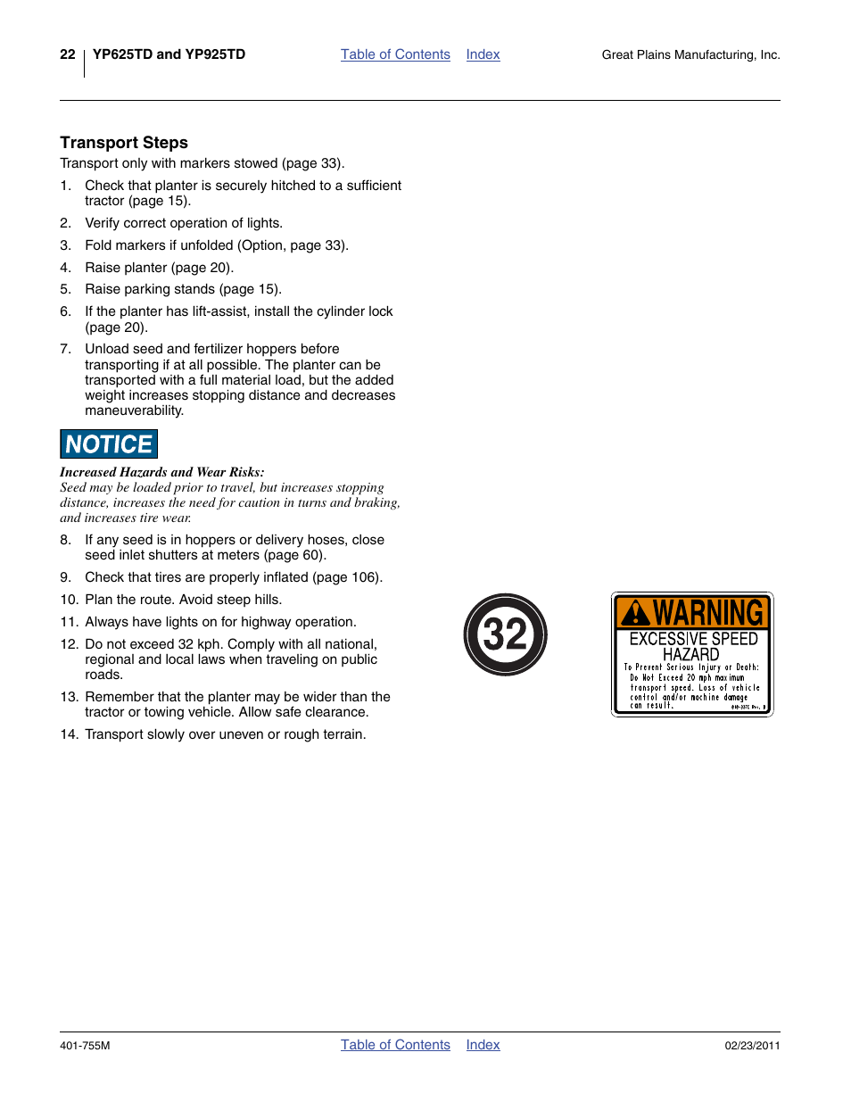 Transport steps | Great Plains YP925TD Operator Manual User Manual | Page 26 / 134