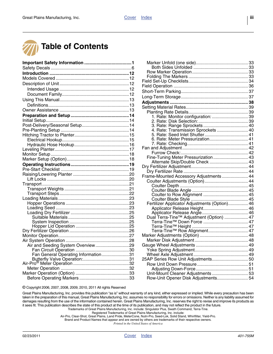 Great Plains YP925TD Operator Manual User Manual | Page 3 / 134