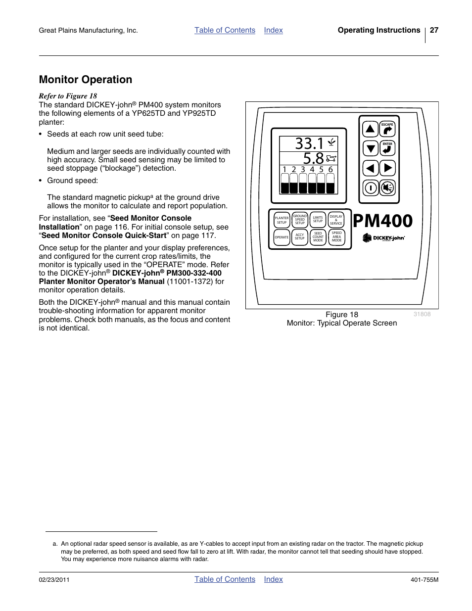 Monitor operation, Pm400 | Great Plains YP925TD Operator Manual User Manual | Page 31 / 134