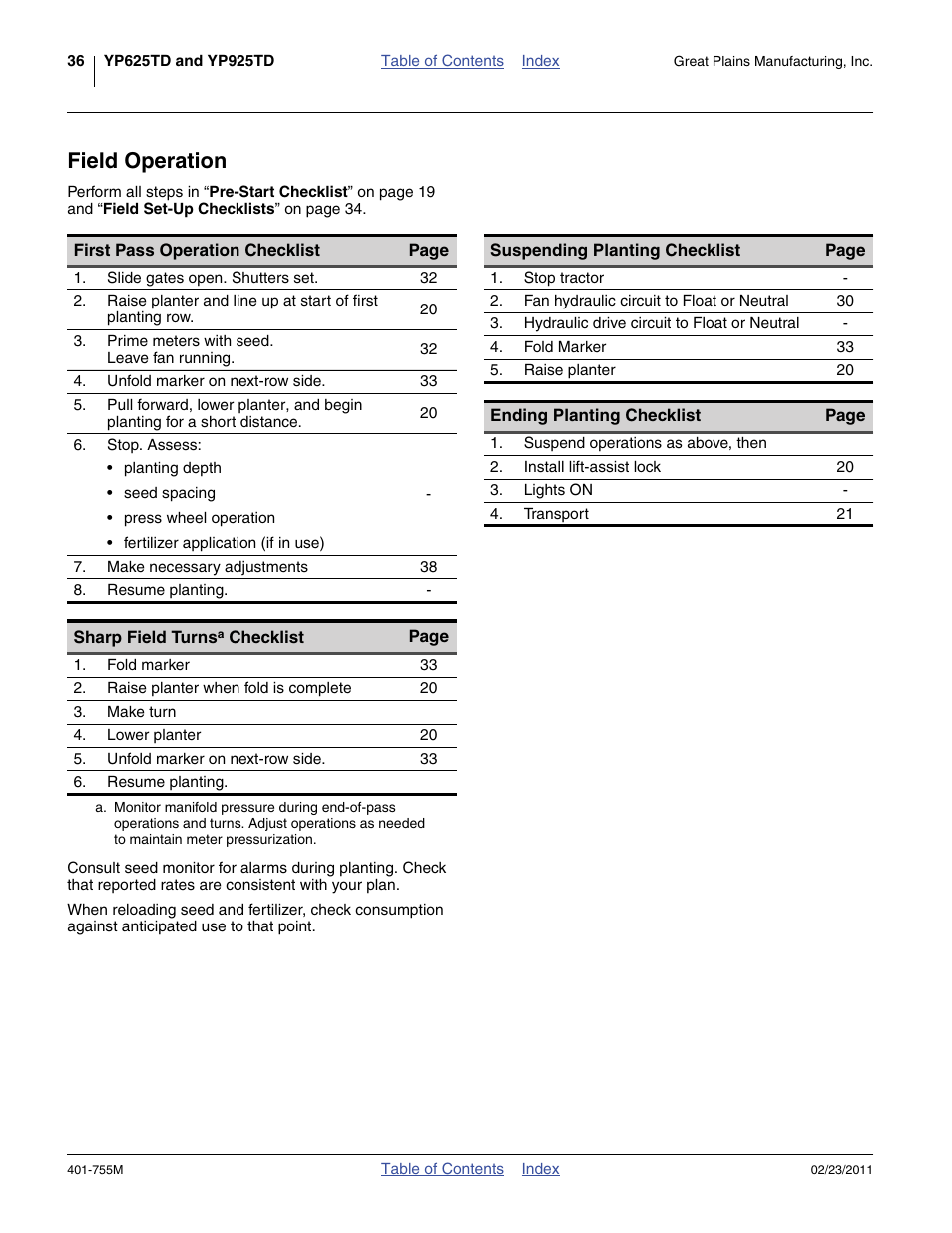 Field operation | Great Plains YP925TD Operator Manual User Manual | Page 40 / 134