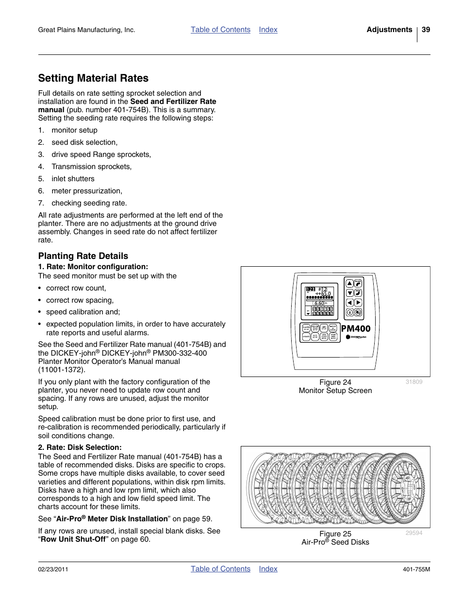 Setting material rates, Planting rate details, Rate: monitor configuration | Rate: disk selection | Great Plains YP925TD Operator Manual User Manual | Page 43 / 134
