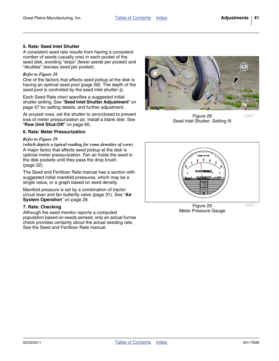 Rate: seed inlet shutter, Rate: meter pressurization, Rate: checking | Great Plains YP925TD Operator Manual User Manual | Page 45 / 134
