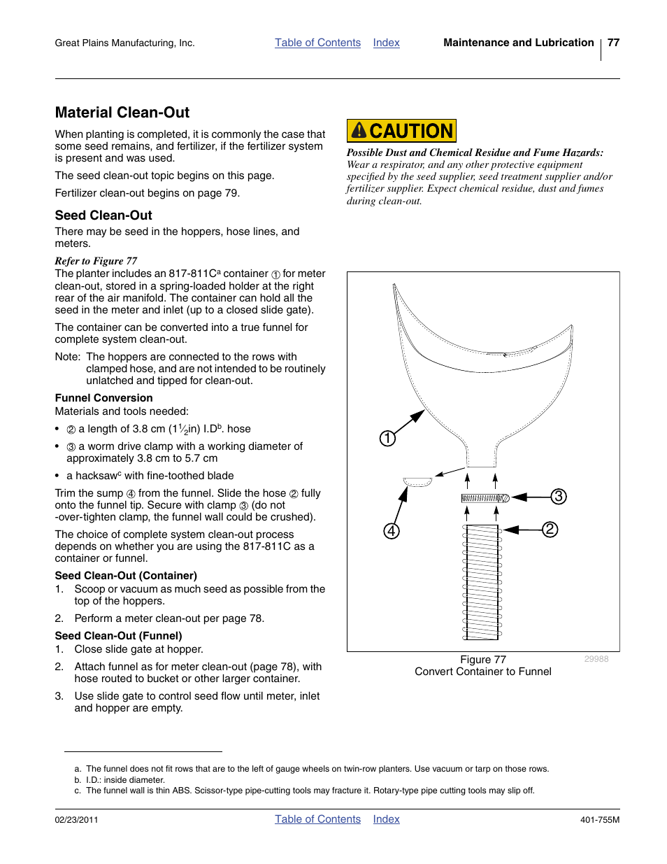 Material clean-out, Seed clean-out, Funnel conversion | Seed clean-out (container), Seed clean-out (funnel) | Great Plains YP925TD Operator Manual User Manual | Page 81 / 134