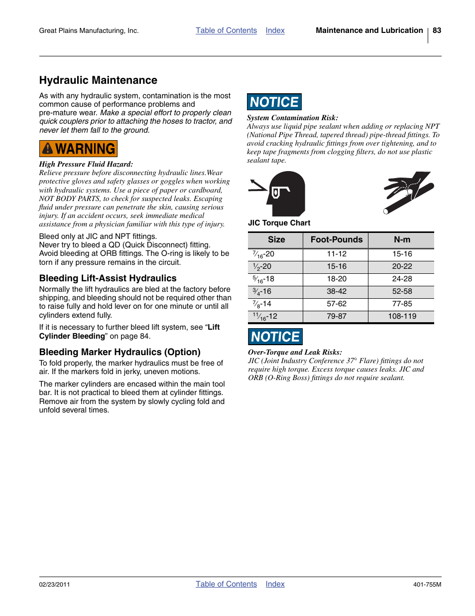 Hydraulic maintenance, Bleeding lift-assist hydraulics, Bleeding marker hydraulics (option) | Great Plains YP925TD Operator Manual User Manual | Page 87 / 134