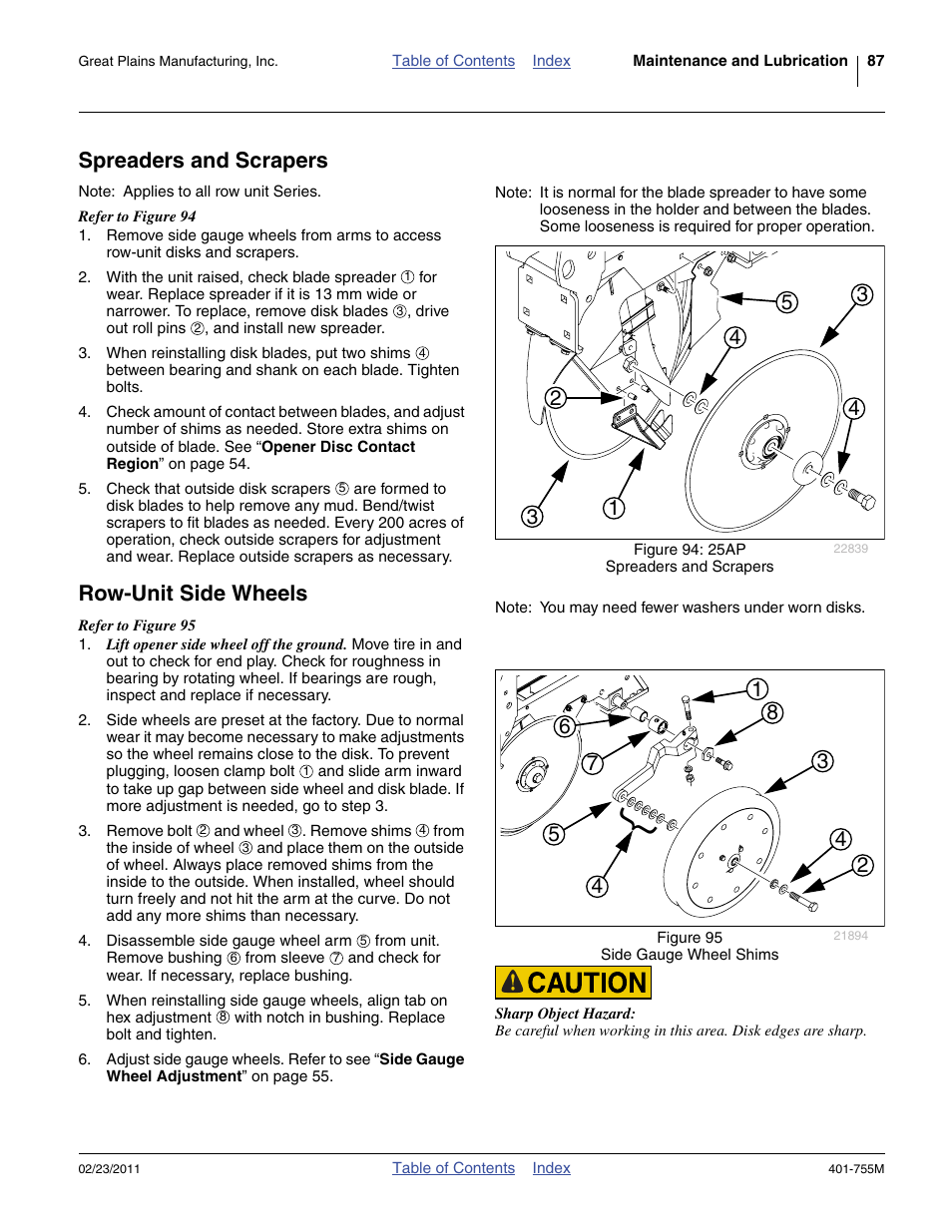 Spreaders and scrapers, Row-unit side wheels, Spreaders and scrapers row-unit side wheels | Great Plains YP925TD Operator Manual User Manual | Page 91 / 134