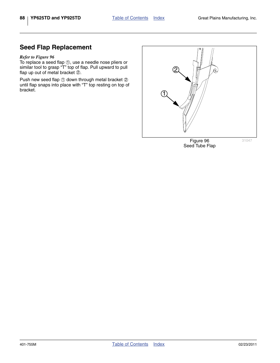 Seed flap replacement | Great Plains YP925TD Operator Manual User Manual | Page 92 / 134