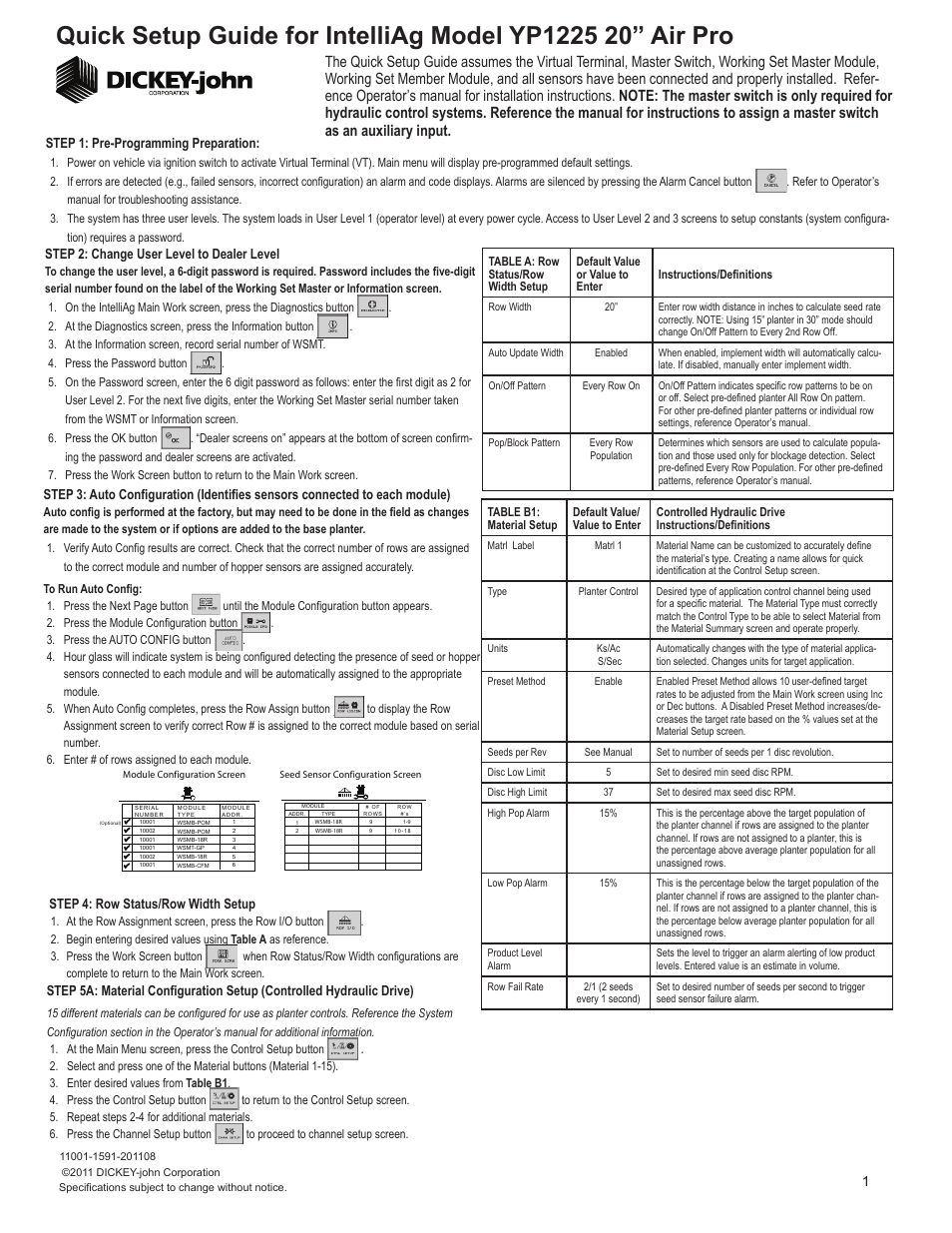 Great Plains YP1225A-1820 18 Row 20-Inch Quick Start User Manual | 6 pages