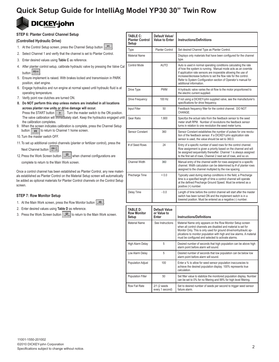 Great Plains YP3025-24TR 25 Series 24 Twin Row 30 Inch Quick Start User Manual | Page 2 / 5