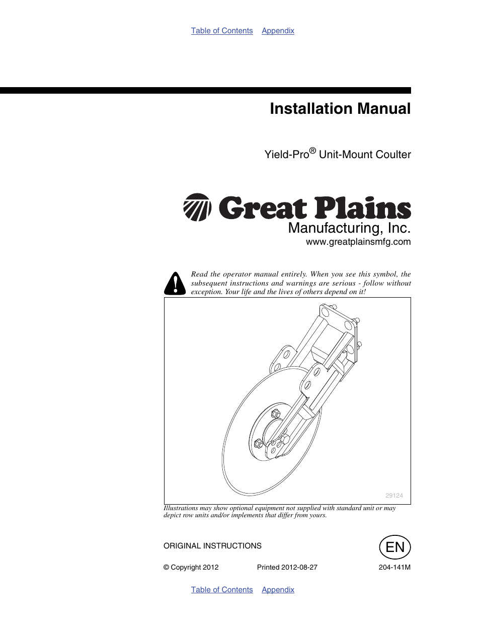 Great Plains YP Unit-Mount Coulter User Manual | 16 pages