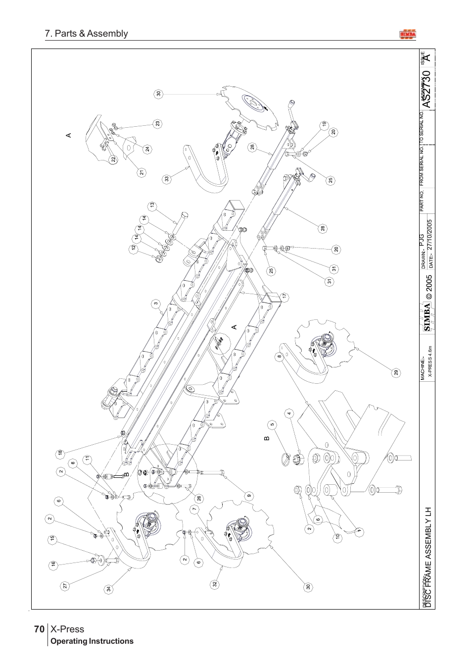 Aas2 73 0, X-press, 70 7. parts & assembly | Great Plains AS2666 Assembly Instructions User Manual | Page 32 / 82