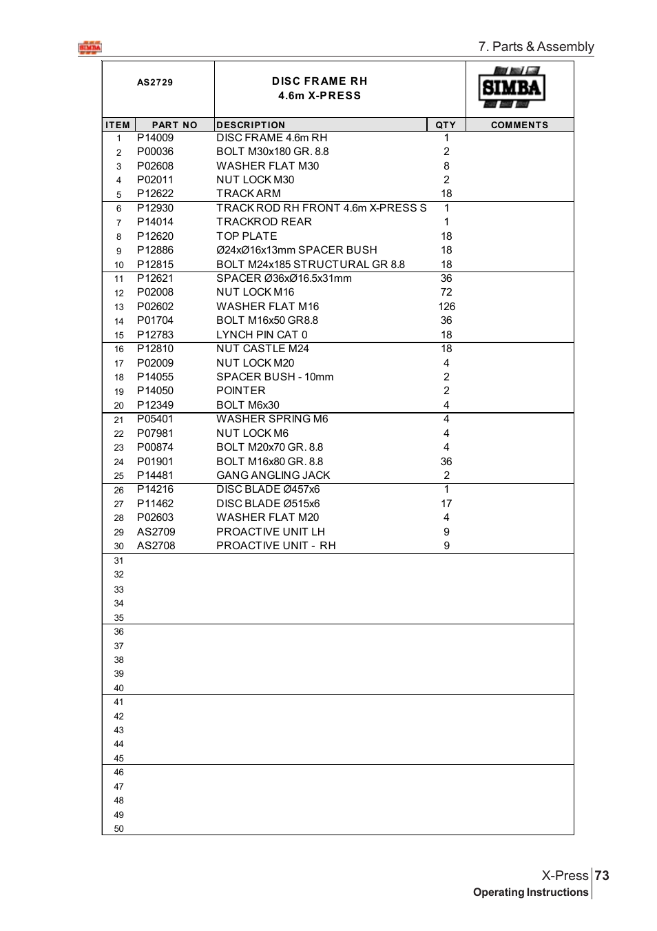 73 x-press, Parts & assembly | Great Plains AS2666 Assembly Instructions User Manual | Page 35 / 82