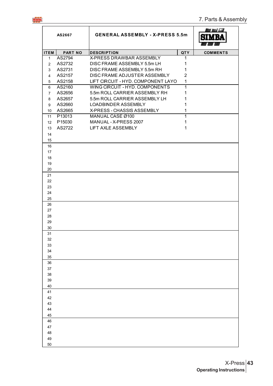 43 x-press, Parts & assembly | Great Plains AS2666 Assembly Instructions User Manual | Page 5 / 82