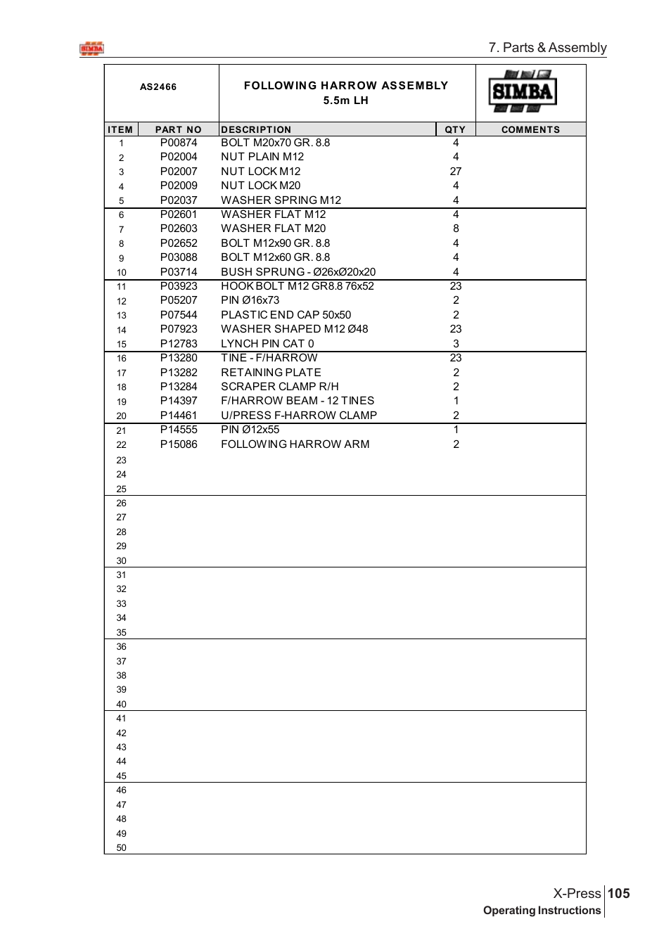 105 x-press, Parts & assembly | Great Plains AS2666 Assembly Instructions User Manual | Page 67 / 82