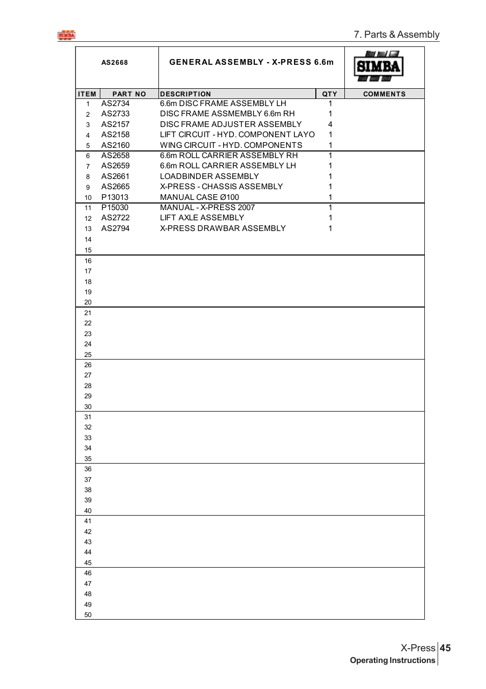 45 x-press, Parts & assembly | Great Plains AS2666 Assembly Instructions User Manual | Page 7 / 82