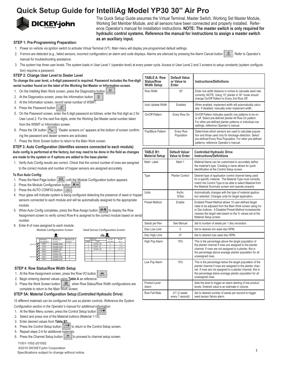 Great Plains YP3025A-1230 12-Row 30-Inch Quick Start User Manual | 5 pages