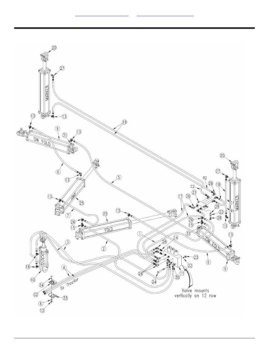 Hydraulics, Fold and marker hydraulics (yp1225) (s/n b1022e-) | Great Plains YP1625A Parts Manual User Manual | Page 156 / 240