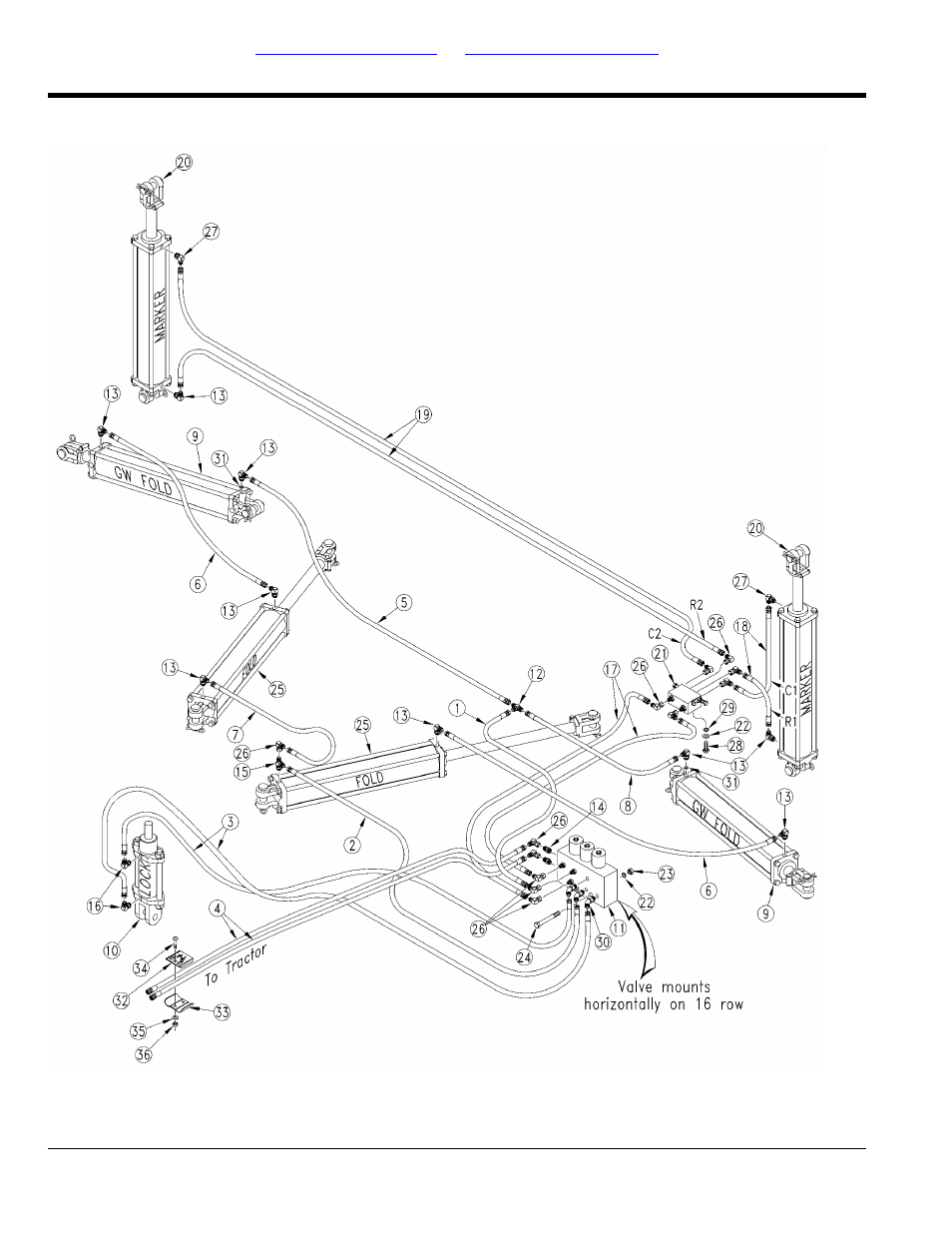Fold and marker hydraulics (yp1625) (s/n b1047f-) | Great Plains YP1625A Parts Manual User Manual | Page 160 / 240