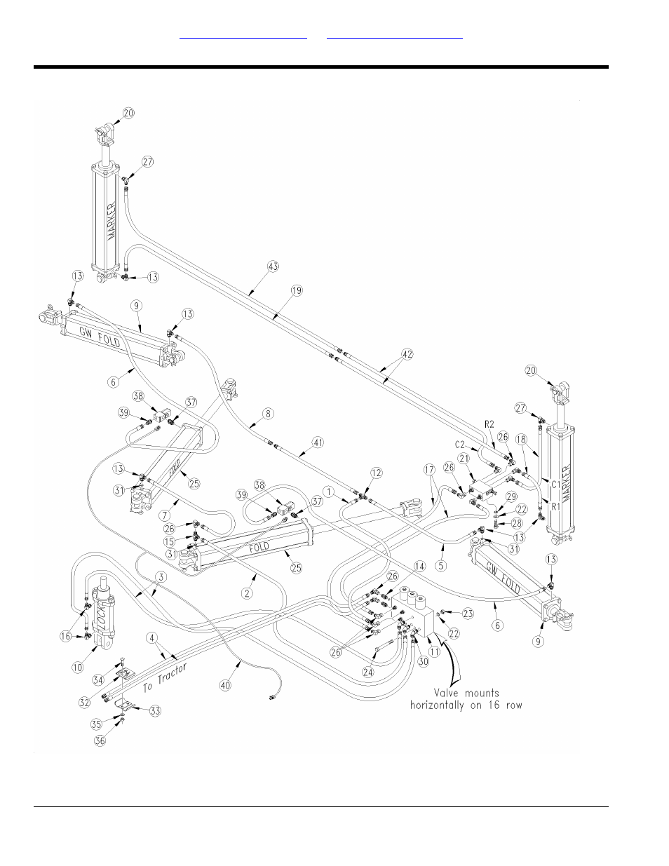Fold and marker hydraulics (yp1625) (s/n b1048f+) | Great Plains YP1625A Parts Manual User Manual | Page 162 / 240