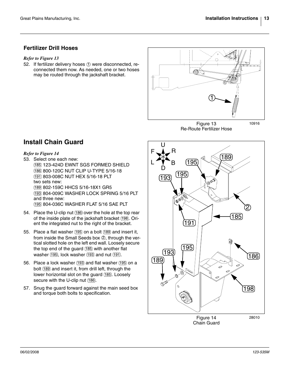 Fertilizer drill hoses, Install chain guard, Step 52 | Great Plains 1005NT Assembly Instructions User Manual | Page 15 / 44