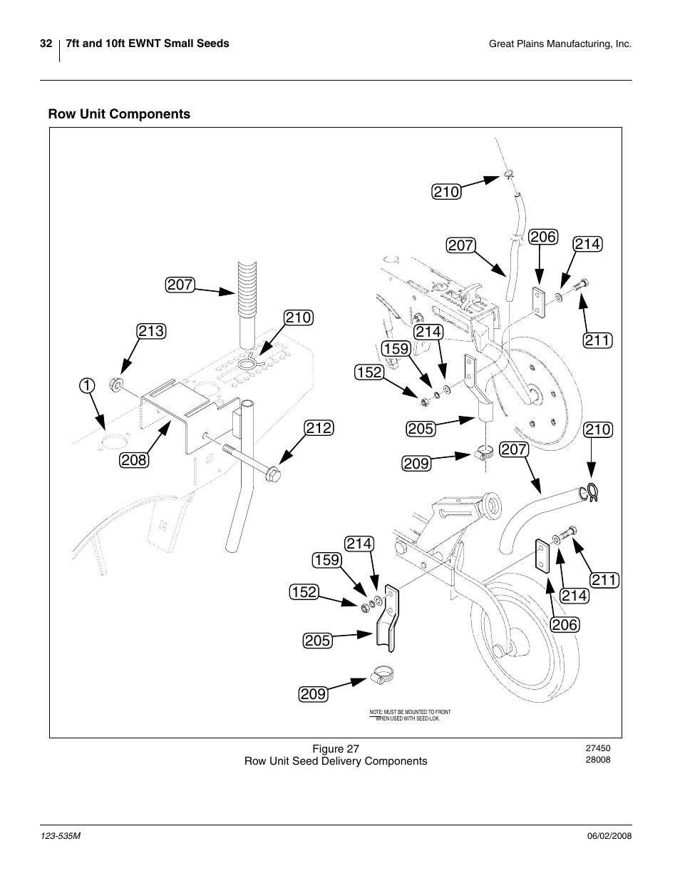 Row unit components | Great Plains 1005NT Assembly Instructions User Manual | Page 34 / 44