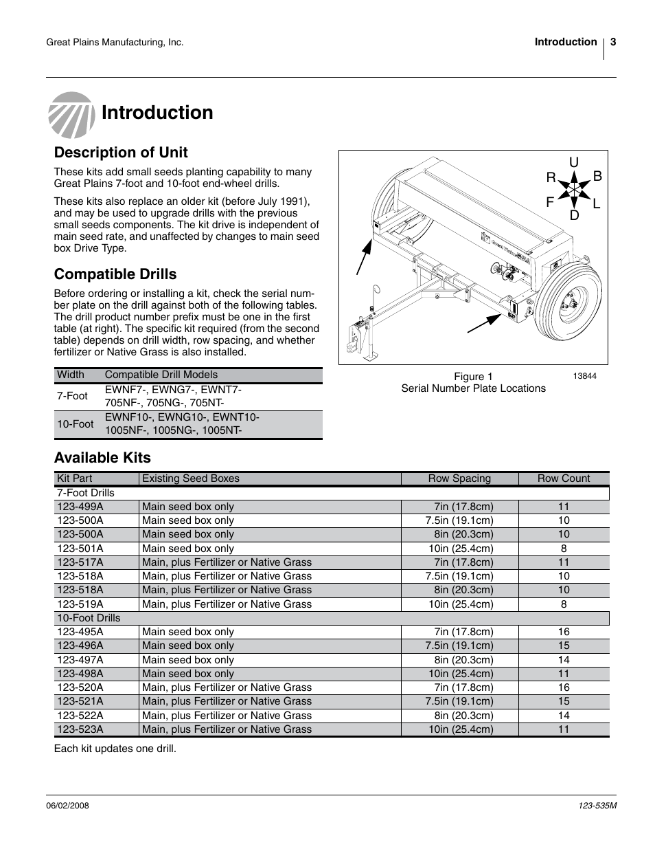 Introduction, Description of unit, Compatible drills | Available kits | Great Plains 1005NT Assembly Instructions User Manual | Page 5 / 44